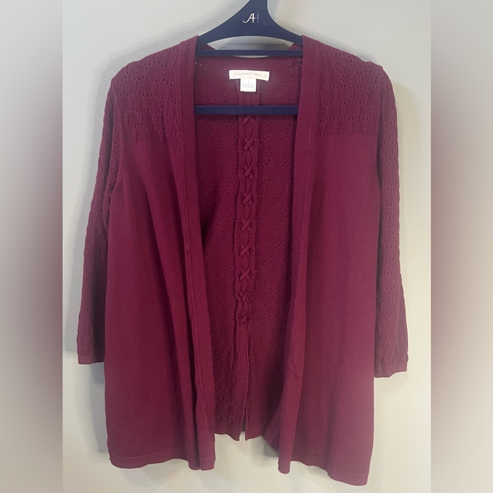 August Silk Deep Purplish Open-Front Cardigan Sz Small
